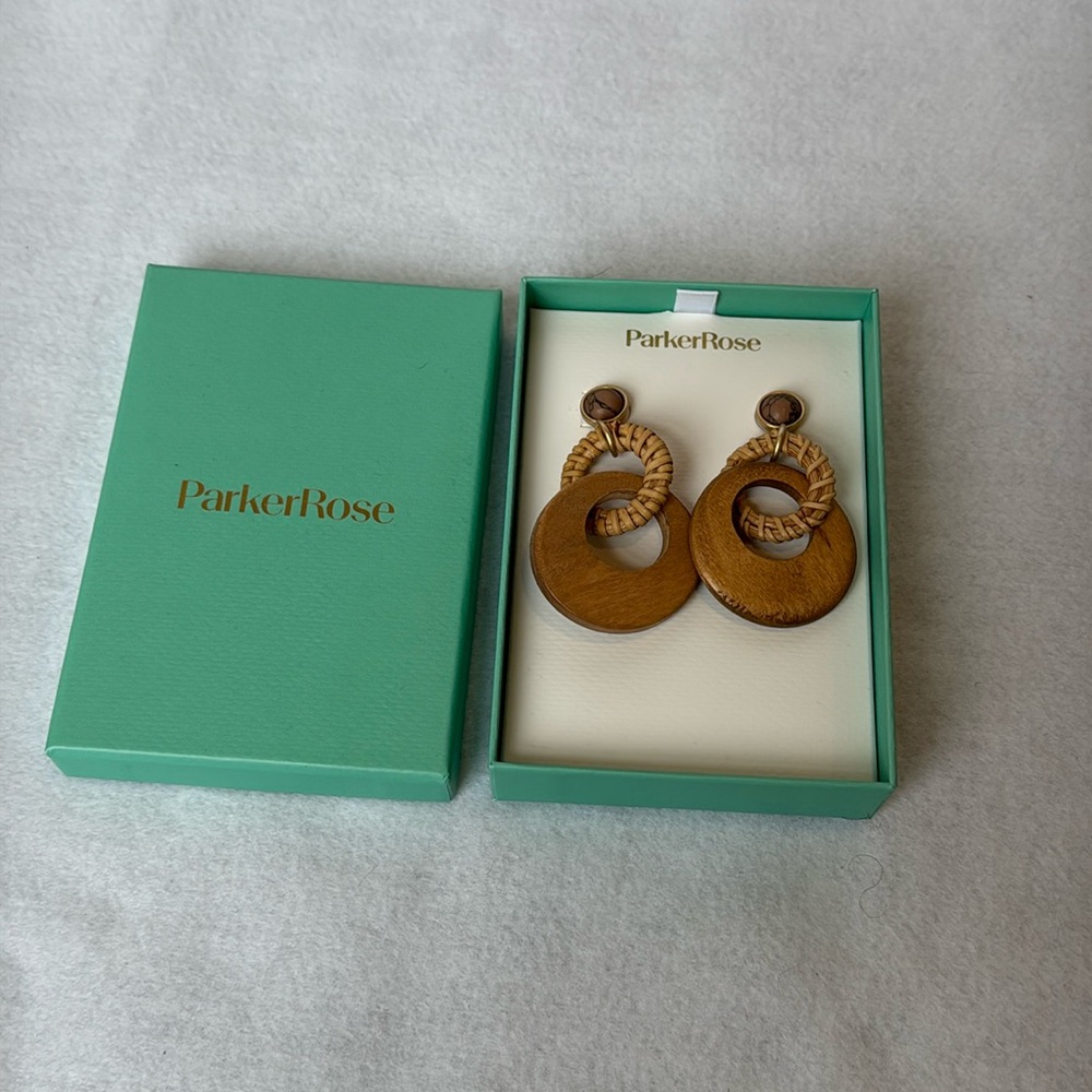 Parker Rose Wooden look rattan  Earrings Brushed Gold Women's